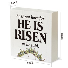 Christian Religious Decorations Easter Bible Verse Desk Decor He is Risen Wood Sign for Home Office Table Shelf, Easter Christian Gifts