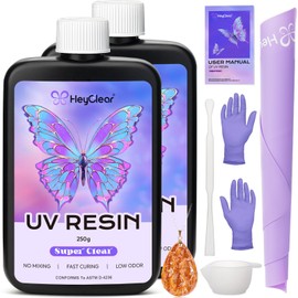 HeyClear 500g UV Resin kit -Crystal Clear, Hard Premixed UV Epoxy Resina para Manualidades Fast Curing with Silicone Mat for Beginners Jewelry Making, DIY Crafts Art, Casting Coating 250g x 2