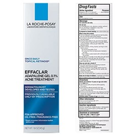 La Roche-Posay Effaclar Adapalene Gel 0.1% Tratamiento para el acné, crema retinoide, gel medicamento para puntos negros y puntos blancos, sin aceite,