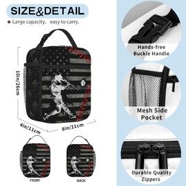 Wsotce Kids Lunch Box for Boys School Insulated Baseball Lunch Boxes Reusable Portable Sports Ball American Flag Lunch Bag For Boys Picnic Travel Back to School Gifts Lunchbox
