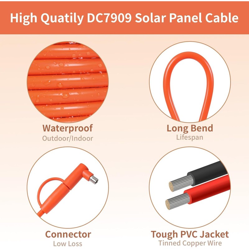 Behaunty Solar Connector to DC 8mm Adapter Cable 50FT, 12AWG