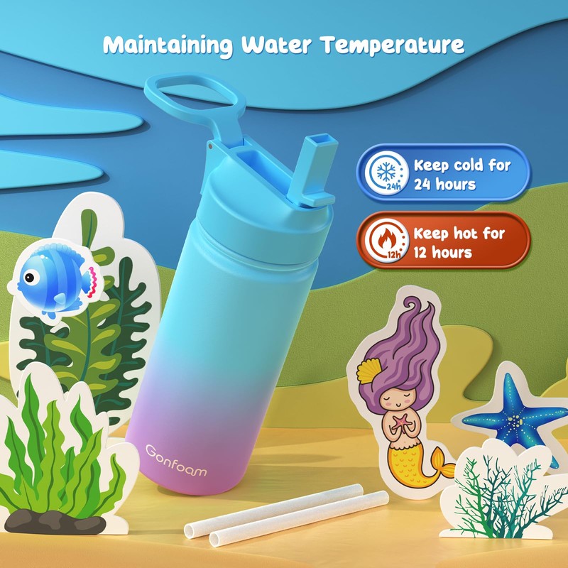 Kids Water Bottle, 2-Pack 16oz Kids Water Bottle with Stickers