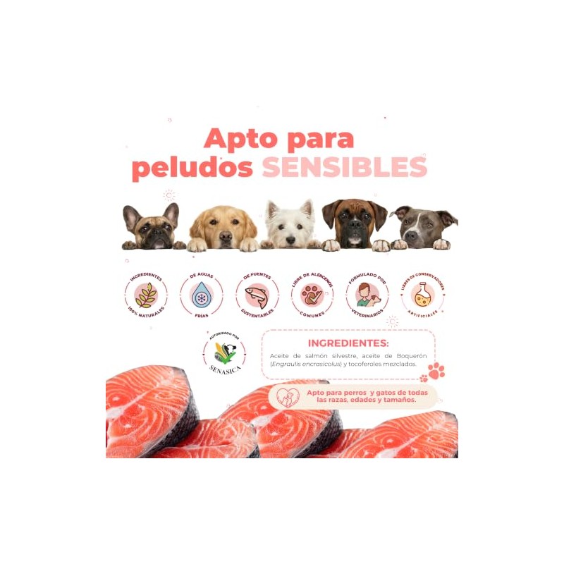 Waggys Super Aceite de Salmón Suplemento de Omega 3 para