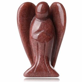 YATOJUZI 2''Crystal Angel Decor Strawberry Quartz Natural Stones Polished Hand-Carved Big Sculpture Statue Figurines Home Office Desk Decoration Healing Crystal for Women Men