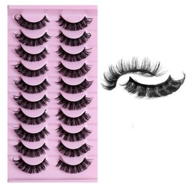 Andy's Orchids 11-17mm False Eyelashes, DD Curl 3D Mink Hair, Reusable Russian Volume Natural Super Volume Wispy Fluffy Fake Lashes Strip Lashes 10 Pairs