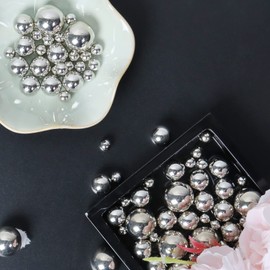 150Pcs Floating Pearls Vase Filler, No Hole Pearl Beads Vase Centerpieces Makeup Beads for Brush Holder Home Wedding Centerpiece Decor 8/14/20mm, Silver