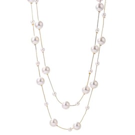 MOUP Women's Simple Pearl Necklace, Long, Popular Accessory, Fashionable Party, Wedding, Cute Necklace, Chain, Similar to Pearls, Copper, Simulated Pearl, Pearl | Synthetic Pearl