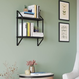 Wallniture Ponza Floating Shelves for Wall Decor, Bathroom Organizer, 2 Tier Bookshelf Living Room Decor, Kitchen Organization 17" Black Wall Shelves for Office Decor