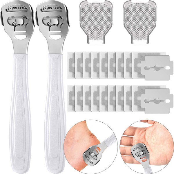 24 Pieces in Total, 2 Callus Shaver Sets Include 20 Replacement Slices 2 Callus Shavers and 2 Foot File Heads Foot Care Tools Hard Skin Remover for Hand Feet (White)