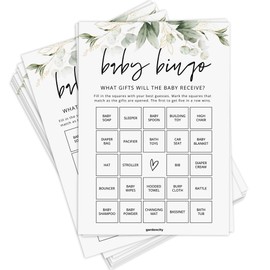 Baby Shower Bingo Game (50 Unique Cards), Pre-Filled Fun Baby Shower Games, Perforated Calling Cards, Gender Neutral Boy or Girl (Eucalyptus)