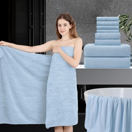 Jessy Home 8 Piece Bath Towel Set |2 Oversized Large Bath Sheet,2 Hand Towels,4 Washcloths| Soft Luxury Towel Set for Bathroom Hotel,Highly Absorbent Quick Dry 600GSM Bathroom Towel Collections Blue