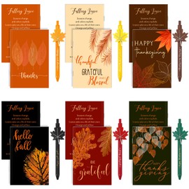 Qilery 24 Sets Fall Thanksgiving Gifts Including Thanksgiving Notepad with Maple Shaped Creative Novelty Pens Sets Happy Thanksgiving Themed Small Gifts for Coworker Employees Office Party Favor