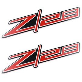 2pc Set Z28 Z 28 Red Anodized and Embossed Aluminum Auto Car Badge Emblems with Adhesive Backing
