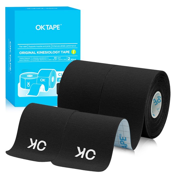 OK TAPE Kinesiology Tape 25 cm Pre-Cut 20 Strips Elastic Sports Band Latex-Free 5 m x 5 cm