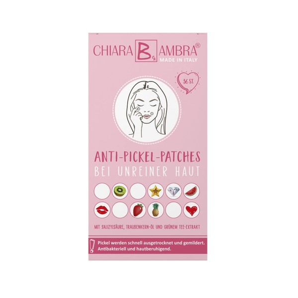 CHIARA AMBRA® Anti-pimple patches, against acne and blemished skin, absorb spot dot, remove pick, plaster with salicylic acid, spot treatment, skin soothing, vegan, contents: 36 pieces