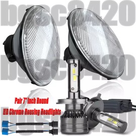 Unbranded 7 Inch led GLASS Headlight Round, ORIGINAL CLASSIC LOOK Conversion Chrome pair