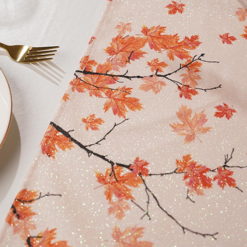 Fall Table Runner Maple Leaves Branches Glitter Table Decorations Autumn