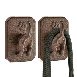 Tapeera 1 Pack Dog Tail Shaped Leash Holder Cast Iron Hook for Wall – Paw Print Hook - Coat, Key Holder, Harness, Hat, Bag, Towel Wall Mount - Rustic Decorative - Gifts for Dog Lovers