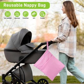 Huiguli Waterproof Cloth Nappies Wet Bags, Pack of 3 Reusable Wet Bag, Large Wet Dry Cloth Nappy Bag with Zip for Baby Swimming, Travel, Gym, Green Blue Pink, Casual