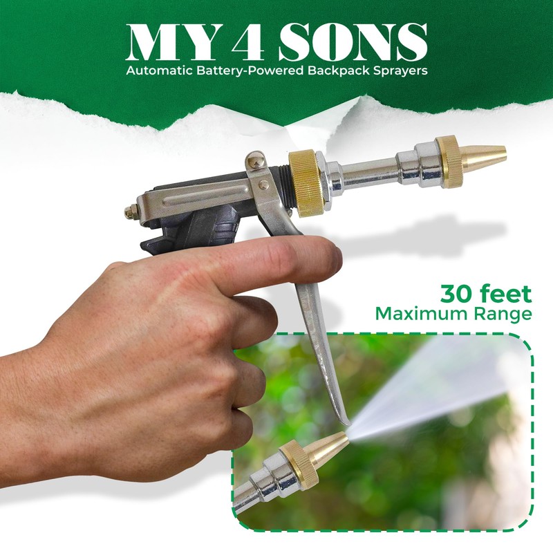 My4Sons Stainless Steel Spray Pistol & Hose Adapter with Adjustable