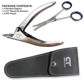 Dog Cat Pets Nails Clippers and Grooming Scissors – Semi Circular Claw Trimmers and Round tip Safety Hair Cutting Scissors