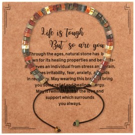 YUEWEESER Inspirational Gifts Bracelets for Adults Women Encouraging Healing Motivational Natural Stone Bracelet Life is Tough But So Are You Gift for Best Friends