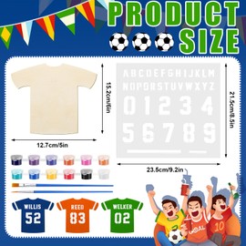 GlikCeil 36 Set Sports Jersey Craft Kit Wooden Jersey Shaped Cutouts Unfinished Clothing Hanging Ornaments with Plastic Mold Painting Set for DIY Projects Sport Themed Party Home Decoration