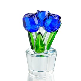 KRISININE Crystal Blue Rose Flower Figurine Rose Gifts for Wife Girlfriend Rose Collectible Figurines for Home Decoration