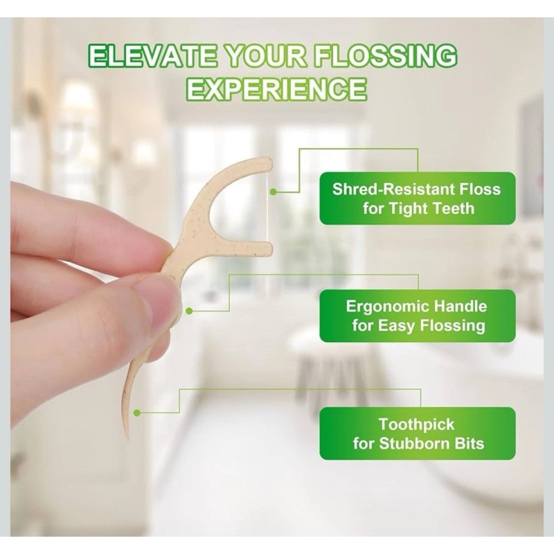 200 Count 4 Packs Biodegradable Dental Floss Picks, Eco-Friendly Plant-Based