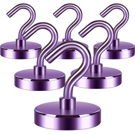 Neosmuk Magnetic Hooks Heavy Duty,Strong Magnet with Hook for Fridge, Super Neodymium Extra Strength Industrial Hooks for Hanging, Magnetic Hanger for Toolbox, Cruise, Grill(Purple,6 Pack)