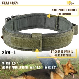 Tactical Dog Collar – Heavy Duty Dog Collar – Adjustable Dog Collar with Handle – Training and Service Dog Collar for German Shepherd (L, Green)