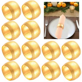 Napkin Rings Set of 12, Gold Decorative Metal Napkin Holder for Wedding Party Holiday Banquet Christmas Circle Serviette Buckle Household Decor (Color 3)