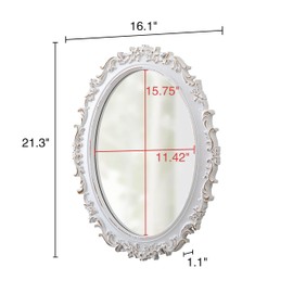Sintosin Vintage Oval Mirrors for Wall 16 X 21 Inch, Hanging Distressed White Wooden Antique Bathroom Mirrors for Over Sink, Decorative Gold Flowers French Country Mirror, Horizontal or Vertical