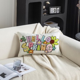 TAJWE Hello Spring Pillow Cover 12x20 Inch Colorful Decorative Pillowcase Farmhouse Summer Seasonal Lumbar Cushion Case for Sofa Couch Home Decor