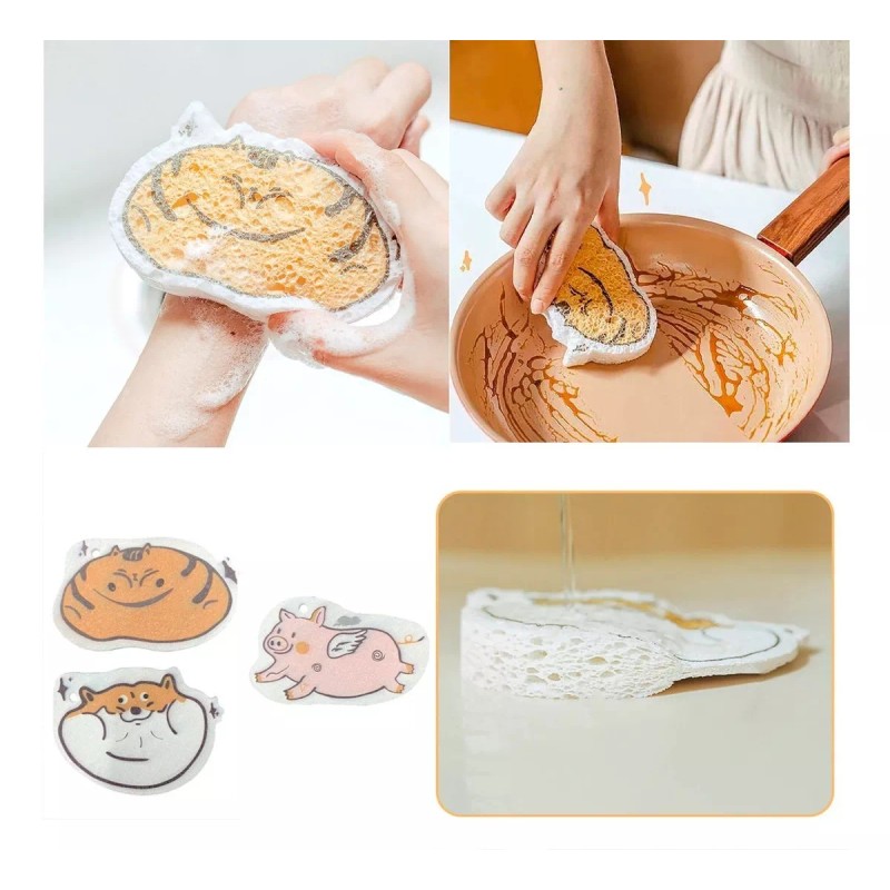 Veraly Esponja Pulpa De Madera Diseños Kawaii Limpieza Profunda