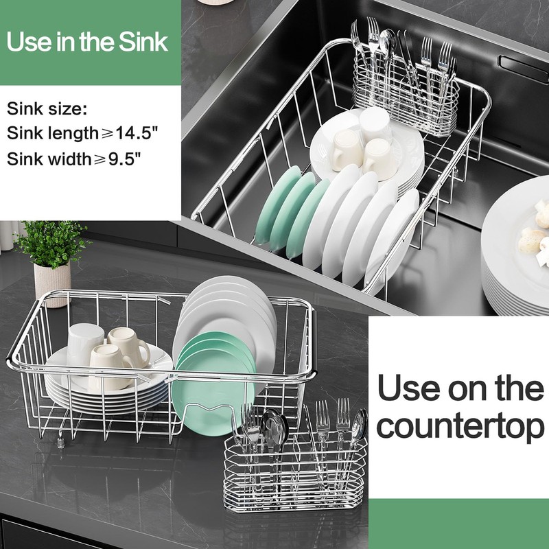 SwetLao Dish Drainer Rack in Sink Adjustable, Expandable 304 Stainless