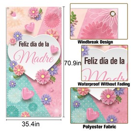 Buxiuer Feliz Dia De La Madre Door Cover Banner Spanish Happy Mother's Day Decoration I Love You Mom Home School Indoor Outdoor Decor