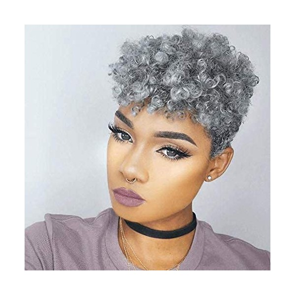 BeiSD Short Afro Curly Synthetic Wigs for Black Women Gray Short Curly Wigs for African American Women Girls Short Hairstyles