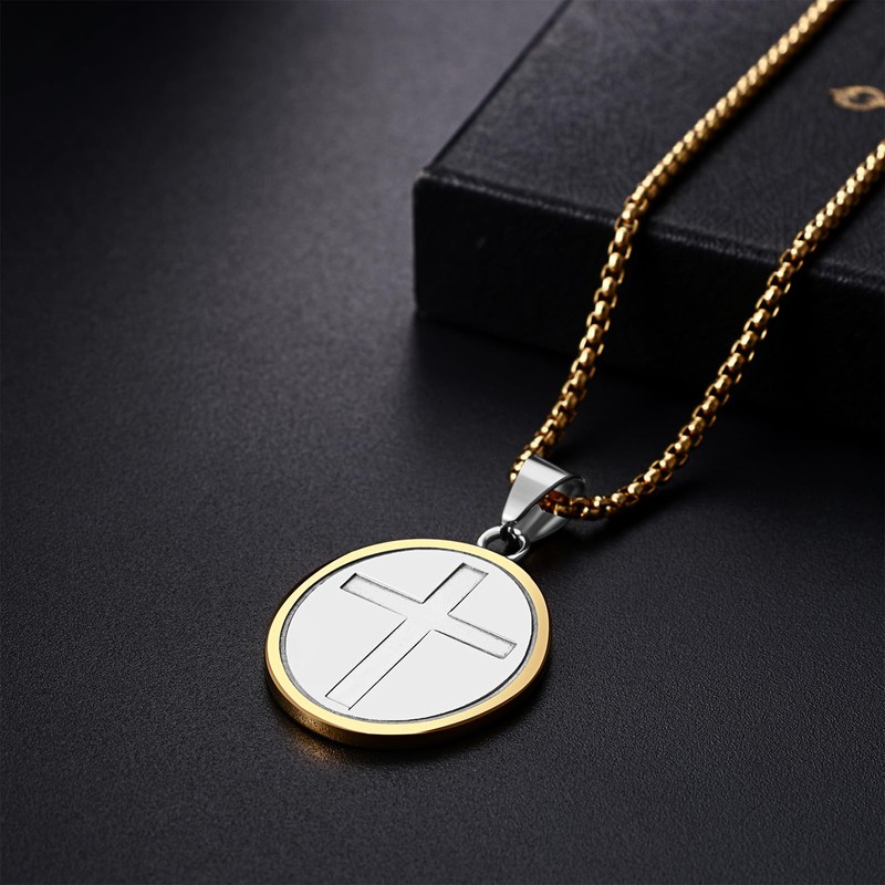 Flongo Saint Christopher Necklace for Men: Cross Saint Christopher Locket