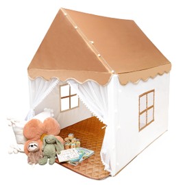 Large Kids Play Tent, Indoor and Outdoor, Boy and Girl Toddler Playhouse, Tent Fort for Kids Aged 3+, Canopy Tent, with Windows, Fairy Lights, and Cushion Play Mat