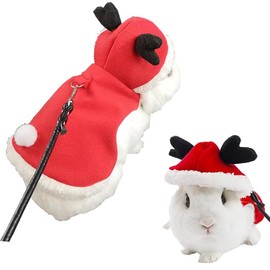 Anelekor Small Animals Christmas Costume for Rabbit Kitten Elk Cape with Deer Antler Bunny Clothes with Rabbit Leash Holiday Guinea Pig Outfit for Chihuahua Ferret Tiny Puppy and Small Pet (M)…