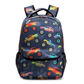 Kwlegh Monster Truck Backpack Toy Car Print Bookbag for Boys Kids Preschool Kindergarten Elementary School Bag with Chest Strap Lightweight Schoolbag Back Pack