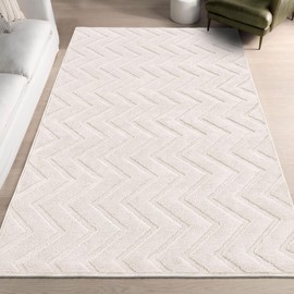 SHACOS Soft Fluffy Chevron Area Rug 2'7"x5' Non Slip Backing Washable Modern Geometric Wave Rug High-Low Textured Floor Cover Medium Pile Carpet for Entryway Bathroom Bedroom Kitchen, Cream