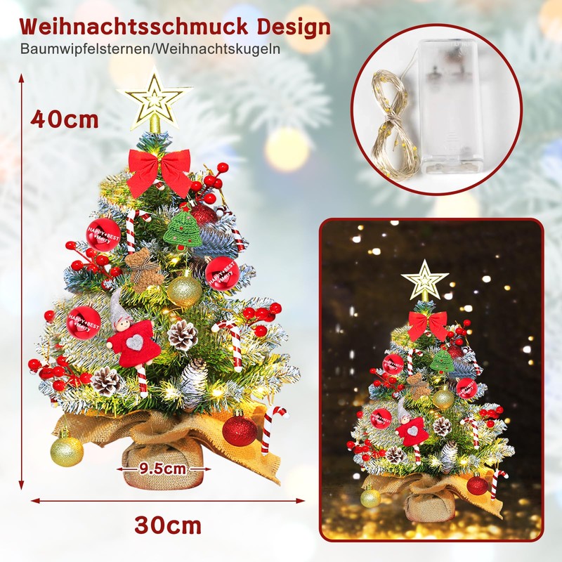 UCAMP Mini Small Christmas Tree, Artificial Christmas Tree with Lighting,
