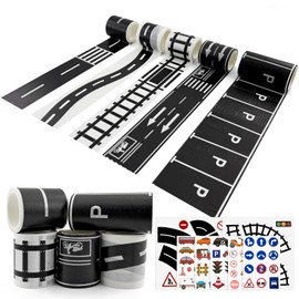 12 Pieces Road Tape DIY Traffic Sign Set,Road Tape for Toy Cars,Easy to Apply and Remove,Durable Removable Train Track Tape for Kids to Develop Children'S Imagination,Traffic Sign Stickers