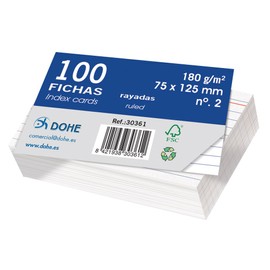 Dohe 30361 Pack of 100 Index Cards Lined Paper White Photo Card 180g No.2 75x125mm