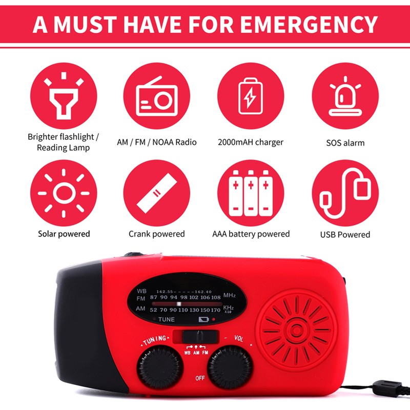Emergency Hand Crank Radio with LED Flashlight, Portable Weather Radio