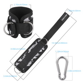 Pack of 2 Foot Straps Cable Pull with D-Rings Foot Cuffs and Carabiners, Foot Straps for Fitness Training, Foot Cuffs Cable Pull, Glutes and Leg Training (Camouflage)