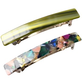 Red French Clips for Women，Set of 2 Barrettes ，Acetate Hair Accessories，for Thin Hair，strong hold (green，floral)