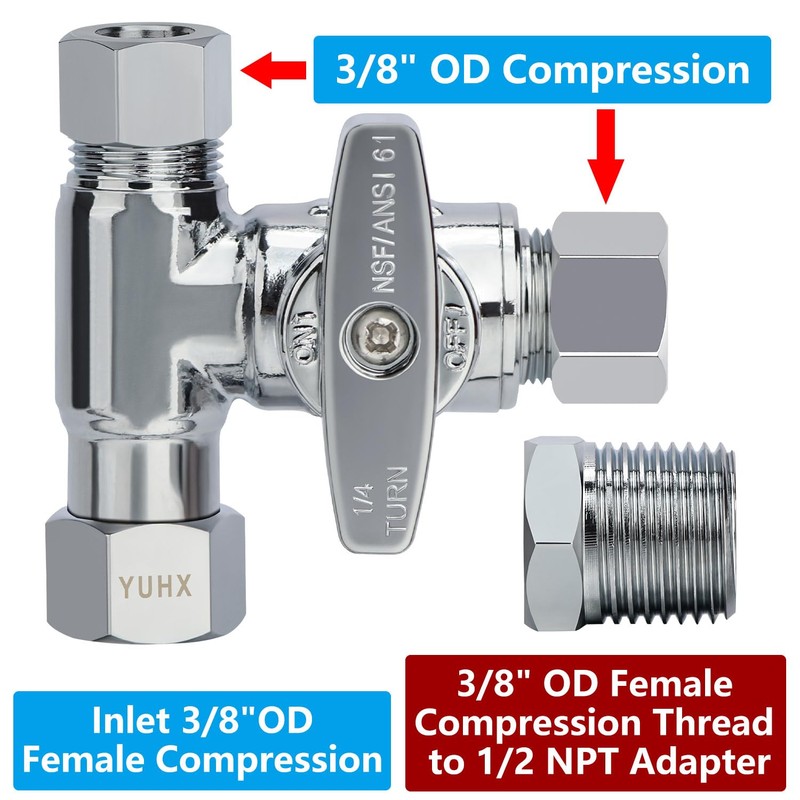 YUHX Brass Angle Stop Add-A-Tee Valve for TOTO Washlet Bidet